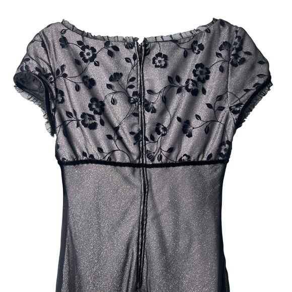 Vintage 90s Y2K De Laru Black Shimmer Cocktail Dress Size 12 Sheer Overlay Lace - Picture 4 of 11